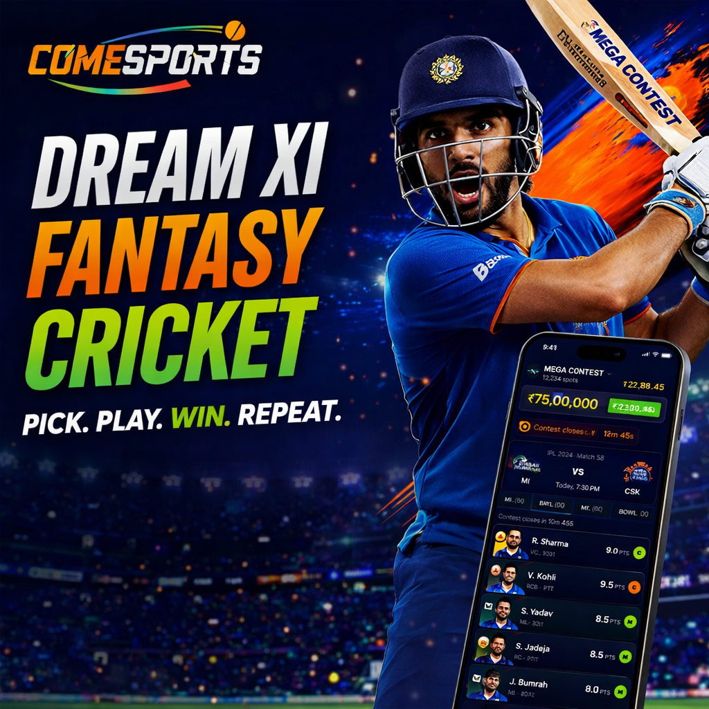 Come Cric Hub Dream XI fantasy cricket ad visual