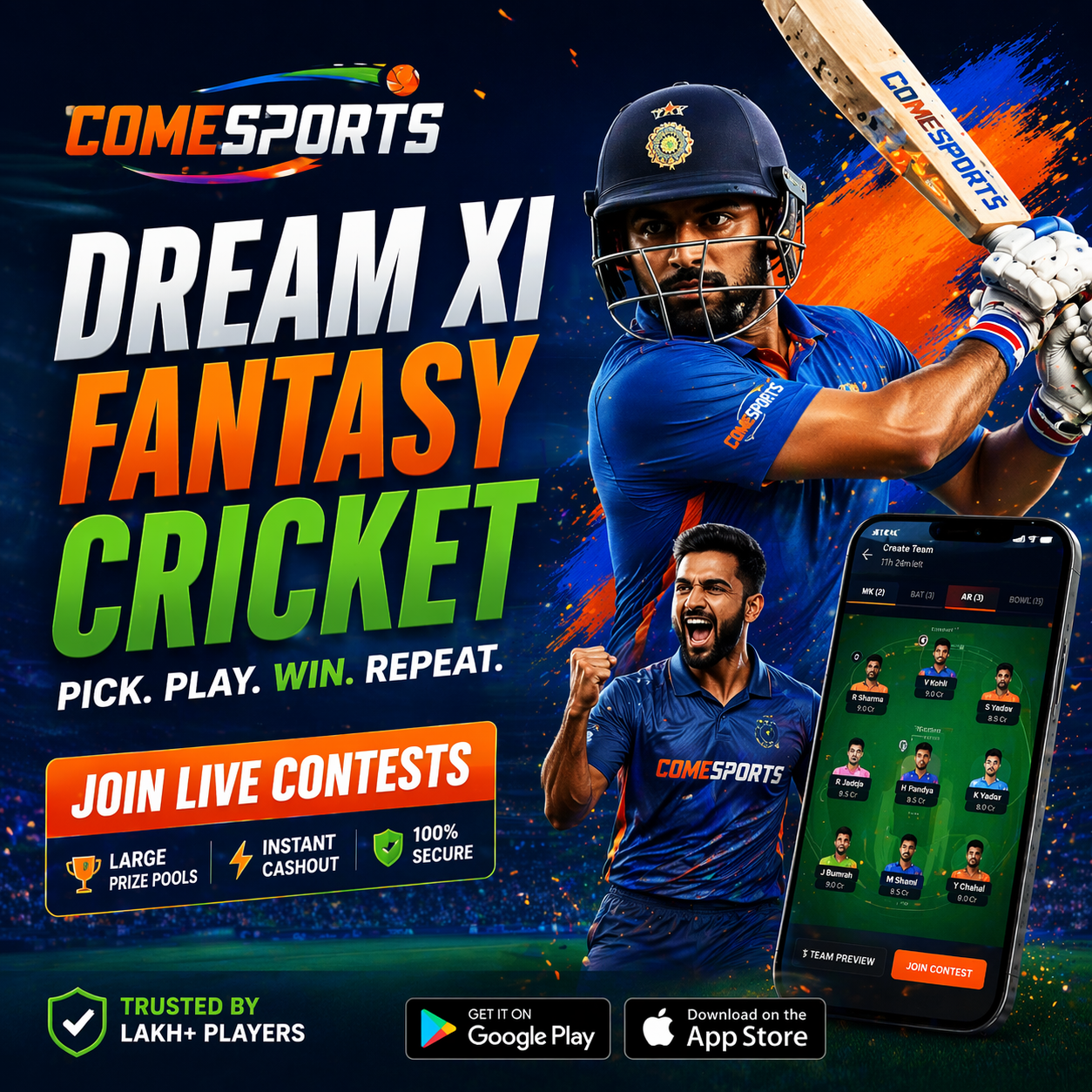 Come Cric Hub fantasy sports main visual